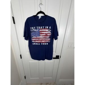Port & Company Try That In A Small Town Navy Blue Graphic T-Shirt Mens Medium